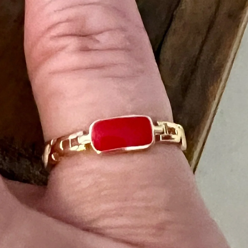 🟠NEW PRETTY BIRD Tarnish Proof/Waterproof Gold/Red Enamel Adjustable Ring